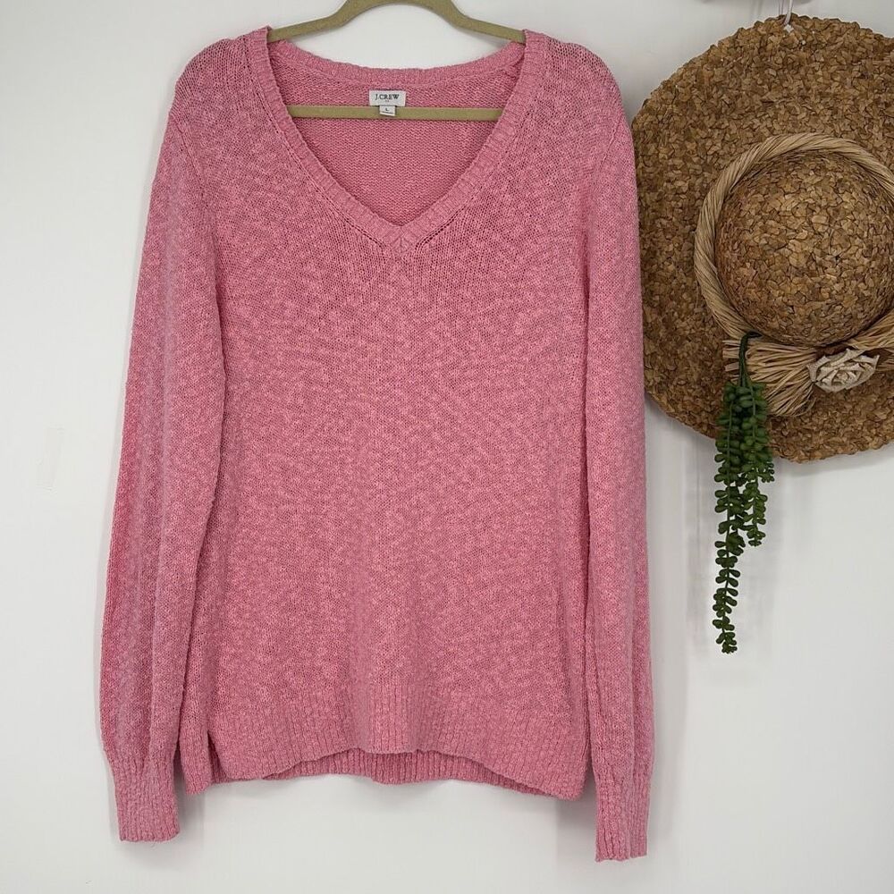 J. Crew V-neck slub cotton textured sweater pullover Soft pink Large